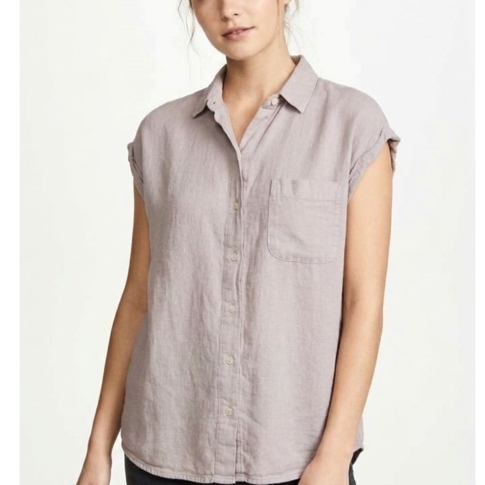 VELVET By GRAHAM & SPENCER Gray Mauve LINEN Button-Up CUFF SLEEVES Shirt/Top XS